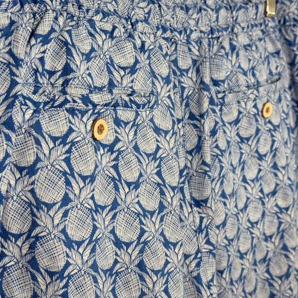 Tommy Bahama 100% Linen Pineapple Print Drawstring Pant L Tropical Blue White - Picture 5 of 7